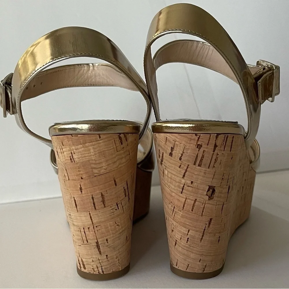 Prada Gold Metallic Cork Wedge Sandals